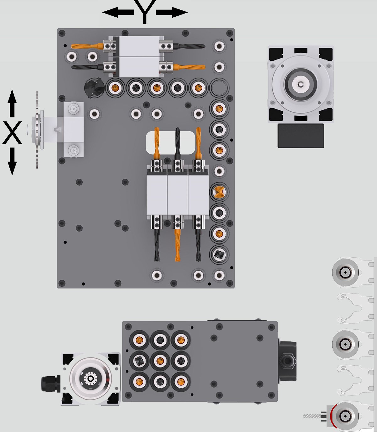 Configuration of the drilling group of the KDT KD-610NHZ machine